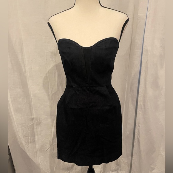 RAG & BONE Indigo Strapless Sweetheart Suede Paneled Denim Pleated Dress Size 4 - Picture 2 of 5